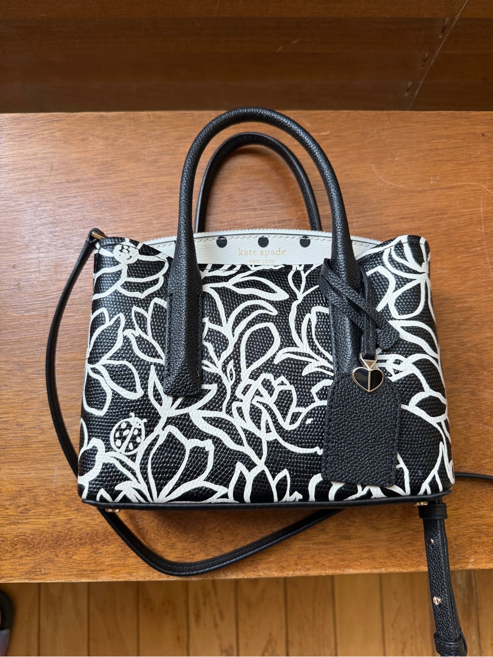 kate spade Black and White Margaux Embossed Scribble Flora Mini Satchel